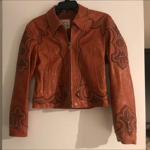 Cripple creek cognac color Leather studded jacket